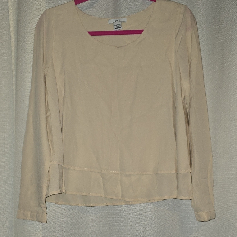 Bar III Light Cream Layered Long-Sleeve Blouse